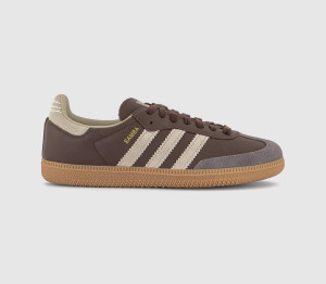 Adidas Womens Samba OG Trainers Brown Putty Grey Gold Metalic, 12