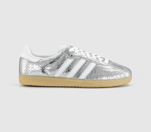 adidas Womens Samba OG Trainers Snake Silver Metallic White Gum In Multi, 3.5