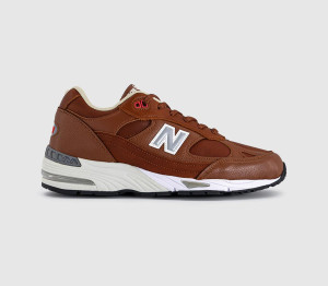 New Balance Mens 991 Trainers Burnt Orange Silver White In Red, 7.5