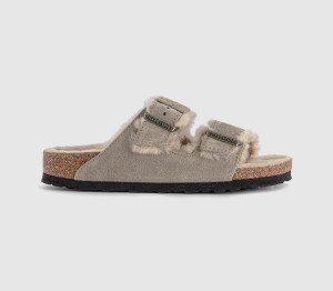 Birkenstock Womens Arizona Shearling Sandals Taupe Grey, 7