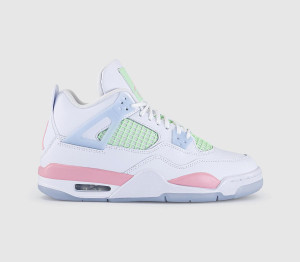 Jordan Kids Air 4 GS Trainers White Med Soft Pink Half Blue
