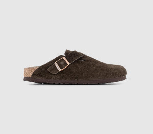 BIRKENSTOCK Girls Brown Suede Boston Soft Footbed Clogs, Size: 4