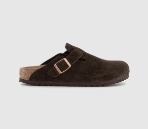 Birkenstock Womens Boston Clogs Mocca Suede In Brown, 8