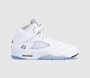 Jordan Kids 5 GS Trainers White Black Metallic Silver, 5.5