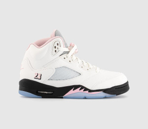 Jordan Womens Air 5 GS Trainers White Med Soft Pink Black, 3.5