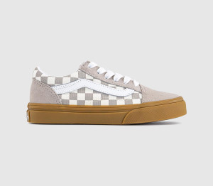Vans Old Skool Kids Trainers Gum Check Mushroom Natural, 13 youth