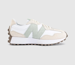 New Balance Womens 327 Trainers Angora White Silver Moss, 3.5