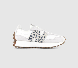 New Balance Womens Ladies Grey & White Suede Leopard Print 327 Lightweight Trainers, 9