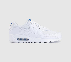 Nike Air Max 90 Trainers White White Blue Crystal, 8