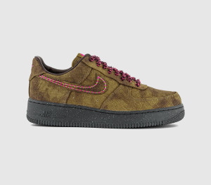 Nike Kids Air Force 1 07 Trainers Boucle Desert Moss Fierce Pink Midwest Gold Baroqu In Brown, 4