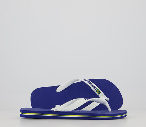 Havaianas Mens Brasil Logo Flip Flops Marine Blue Rubber, 6/7