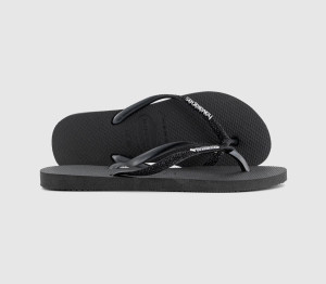 Havaianas Girls Black Rubber Slim Glitter II Flip Flops, Size: 5