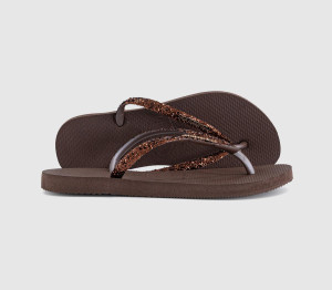 Havaianas Womens Slim Glitter II Flip Flops Dark Brown, 5