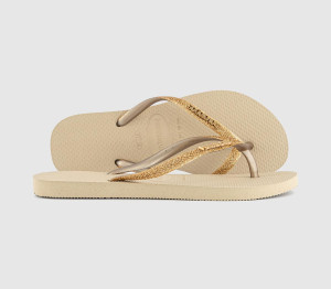Havaianas Womens Slim Glitter Ii Flip Flops Sand Golden Light Metallic Natural, 8