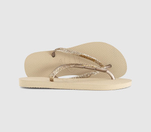 Havaianas Womens Slim Glitter II Flip Flops Golden Light Multi, 6/7