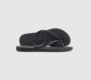Havaianas Womens Slim Flip Flops Black Rubber, 3/4