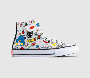 Converse Kids x Hello Kitty All Star Eva Lift Hi Youth Trainers White Black, 11 Youth