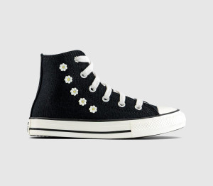 Converse Kids All Star Eva Lift Hi Youth Trainers Black White Floral Beads, 11 Youth