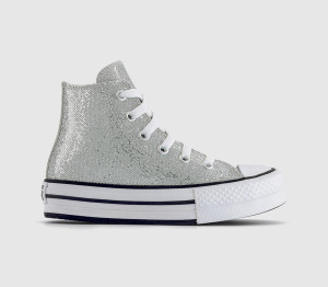 Converse Kids All Star Eva Lift Hi Youth Trainers Silver Glitter White Barely Grey Multi, 10 Youth