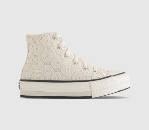 Converse Kids All Star Eva Lift Hi Youth Trainers Floral Crochet Egret Black Multi, 13 youth