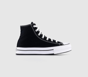 Converse Kids All Star Eva Lift Hi Jnr Platform Trainers Black White Rubber, 3