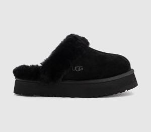 UGG Womens Disquette Slippers Black Sheepskin, 6