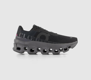 On Cloudmonster Girls Black Magnet Running Trainers, Size: 4