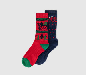 Nike Crew Socks 2 Pairs Red Navy Christmas Sock, M
