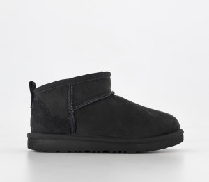 UGG Kids Black Suede Classic Ultra Mini II Youth Boots, Size: 12, 12 Youth