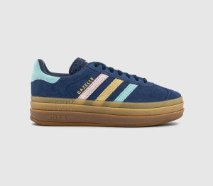 Adidas Womens Gazelle Bold W Trainers Dark Blue Almost Pink Yellow, 4