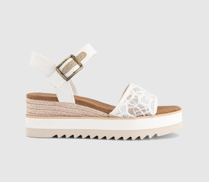 TOMS Womens Diana Wedge Sandals Egret Floral Crochet Natural, 4