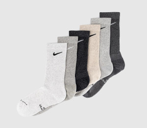 Nike Crew Socks 6 Pairs Grey Oat, S