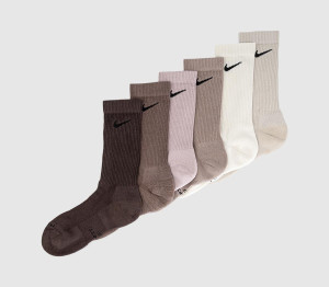 Nike Crew Socks 6 Pairs Choc Brown Pink Off White, S