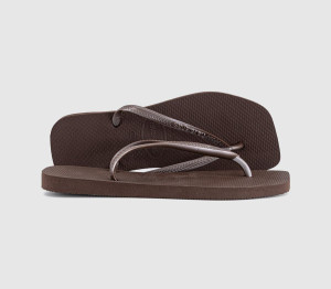 Havaianas Womens Slim Square Flip Flops Dark Brown, 8