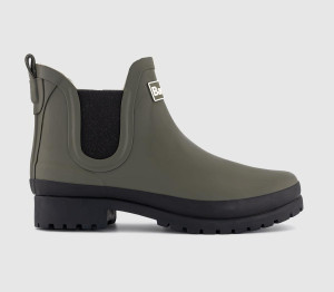 Barbour Womens Ladies Khaki Brand Detail Aubrey Fur Lined Wellington Boots, Size: 8
