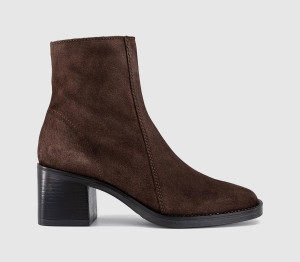 OFFICE Womens Annabella Square Toe Leather Block Heel Boots Brown Suede, 5