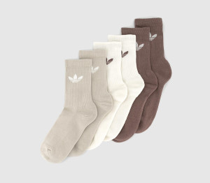 Adidas Crew Socks 6 Pack Earth Strata Putty Grey Ivory, S