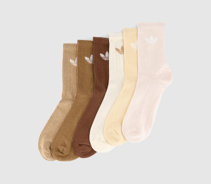 adidas Brown, Cream & White Crew Socks 6 Pack, Size: L