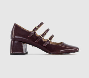 OFFICE Womens Marvellous Triple Stap Mary Jane Block Heels Berry Red, 7