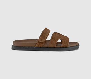 OFFICE Womens Serena Cut Out Two Strap Footbed Sandals Dark Tan Suede, 3