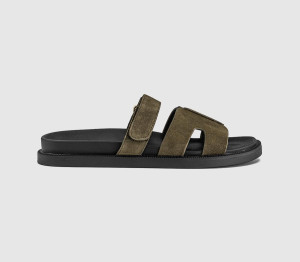 OFFICE Womens Serena Cut Out Two Strap Footbed Sandals Olive Suede Green, 7