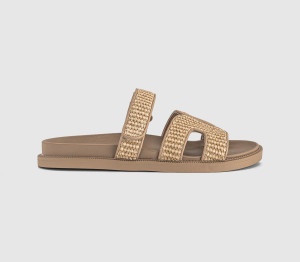 OFFICE Womens Serena Cut Out Two Strap Footbed Sandals Beige Raffia Natural, 5