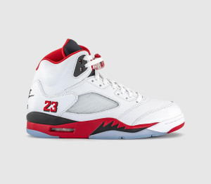 Jordan Air 5 Retro Trainers White Fire Red Black, 7