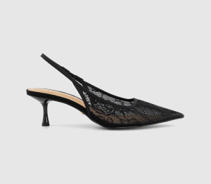OFFICE Womens Madison Point Court Kitten Heels Black Lace, 3