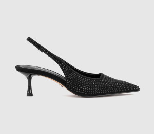 OFFICE Womens Madison Point Court Kitten Heels Black Embellished, 6