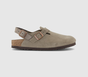 Birkenstock Womens Tokio Clogs Taupe Suede In Natural, 7