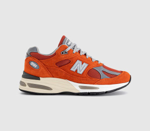 New Balance Mens 991V2 Made in UK Trainers Grenadine Fire Whirl In Red