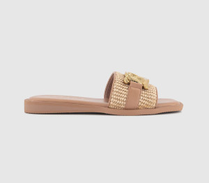 OFFICE Womens Society Raffia Chain Detail Slides Natural, 4