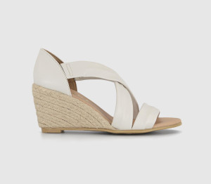 OFFICE Womens Maiden Cross Strap Espadrille Wedges White Leather, 7