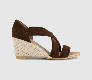 OFFICE Womens Maiden Cross Strap Espadrille Wedge Heeled Sandals Brown Suede, 8